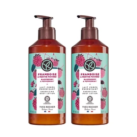 Yves Rocher Crema Corporal Energizante, Frambuesa y Hierbabuena, 390 ml, Pack de 2
