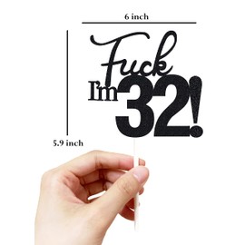 32 decoraciones para tartas, 32 decoraciones para tartas de cumpleaños, purpurina negra, divertida decoración para tarta de 32 años para hombres, 32 decoraciones para tartas para mujeres, decoraciones de 32 cumpleaños, decoración para tarta de 32 cumplea