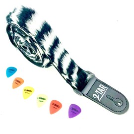 Vtar Vegan UK-made Electric Green Fur Adjustable Length Guitar Strap (Cow (Black & White))