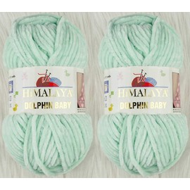 Hiveroots 2 Skein/Pack Himalaya Dolphin Baby Chenille Yarn, Each Ball 100 gr (3.5 oz), 120 m (132 Yards), 100% Polyester, Super Bulky Baby Blanket Velvet Amigurumi Yarn, 80307 - Light Mint Green