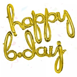 Grupo Carnavallia Globo Metalico Letrero  Happy B.day  Dorado Feliz Cumpleaños