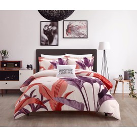 New York & Company Jezebel 4 Piece Comforter Set Contemporary Large Scale Floral Print Design Bedding - Decorative Pillow Shams Included, King, Multi: Blush, Purple, Off White