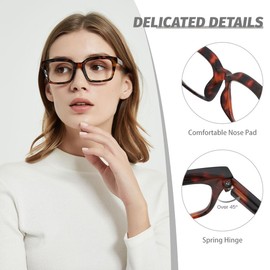 JiSoo Oversized Reading Glasses for Women 2.75, Stylish Designer Readers Large Frame with Spring Hinge， 2.75 Tortoise