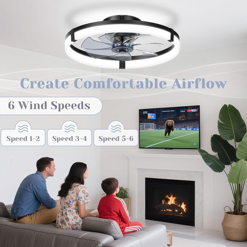 JOFIOS Ceiling Fans with Lights,19.7" Flush Mount Ceiling Fan with