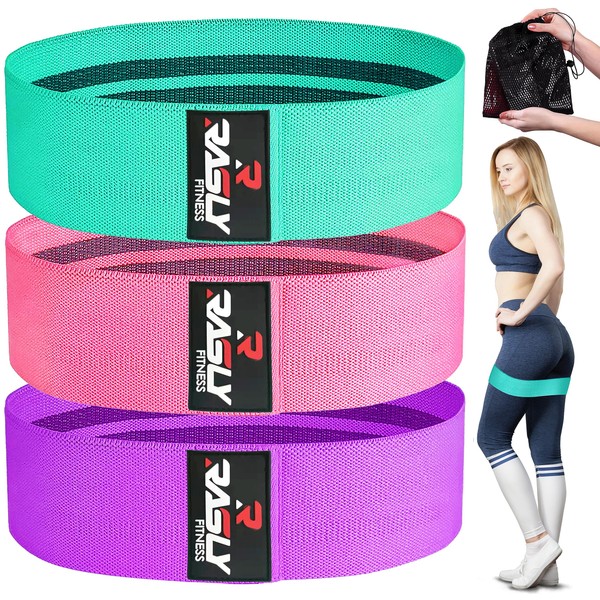 Kanzy Fabric Resistance Bands Set of 3 Exercise Bands for Working Out Non-Slip Booty Bands for Women Workout Bands with Carrying Mesh Bag for Training, Squats, Legs, Butt, Thighs and Hips Glute Bands