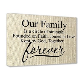 FRAMED CANVAS PRINT (Textured Look) Our Family is a circle of strength; founded on faith, joined in love kept by God, together forever (16"x12") printed wall art plaque home decor sayings