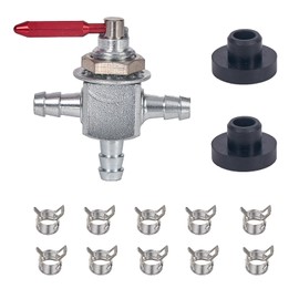 Mikatesi Two-Way Cut-Off Fuel Valves Kit Replaces For Scag 2-Way 1/4" Barbs Steel Fuel Oil Gas Petcock in Line Valve 482212, E633347, 1-633347, Husqvarana 539102679 with Hose Clamps
