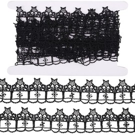 GORGECRAFT 5 Yards Star Lace Ribbon Black Polyester Vintage Embroidery Venice Stars Floral Pattern Dress Sewing Applique Decoration Fabric Trim for DIY Crafting Clothing Garment Supplies