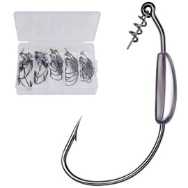 Swimbait Hooks for Bass Fishing - 25pcs Weighted Worm Hook Texas Rig Hooks for Freshwater Saltwater Size 1/0 2/0 3/0 4/0 5/0 Mix - Soft Plastics Lures Worms Bait Fishing Hook with Tackle Box