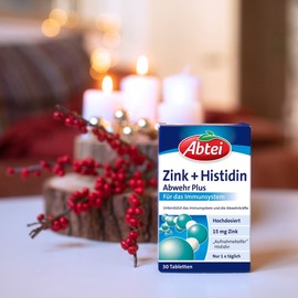 Abtei Zinc + Histidine Abwehr Plus - High Dose - Dietary Supplement for the Immune System - with Histidine - 1 x 30 Tablets