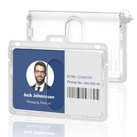 2 Pack Hard Plastic ID Badge Holder, Double Sided,Clear,Horizontal,Hold 2 Cards