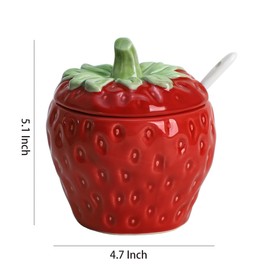 WAIT FLY Strawberry Ceramic Sugar Bowl with Lid, Sugar Container, Sugar Salt Pepper Storage Jar for Kitchen Countertop, Coffee Bar
