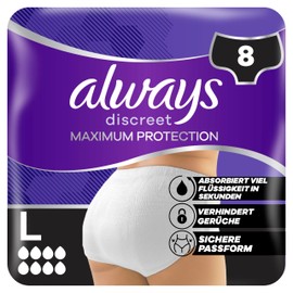 Always Discreet Maxi Protection Panties Size L 8 Droplets with Odour Neutralisation Technology Pack of 8