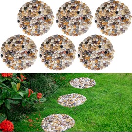 Qualdout River Rocks Stepping Stones Pavers Outdoor for Garden Walkway, Pebbles Polished Gravel for Yard Lawn Patio Pathway Landscaping, Set of 6 (Roundness)
