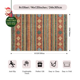 Madane 8x10 Christmas Area Rugs for Living Room, Stain Resistant Moroccan Washable Rugs 8x10, Thin Geometric Area Rugs 8x10 with Non-Slip Backing, Soft Low Pile Farmhouse 8x10 Rug, Red/Mutil