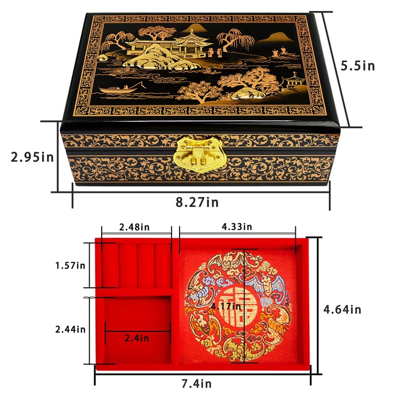 Fengshuibringluck Traditional Jewelry Box Dragon Phoenix Wood Jewelry Organizer Mother's