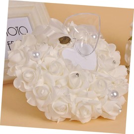LABRIMP -Shaped Wedding Box Elegant Rose Flowers for Valentine's Day Bridal Ceremony and Wedding Decor Reusable Pe Cushion Rhinestone and Fake