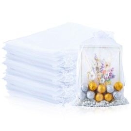 Mstar Packing 100PCS Premium Sheer Organza Bags, White Wedding Favor Bags, 6.6 x 9 inch Reusable Large Mesh Bag Drawstring Jewelry Gift Bag for Party, Christmas, Makeup Organza, Wrapping Supplies