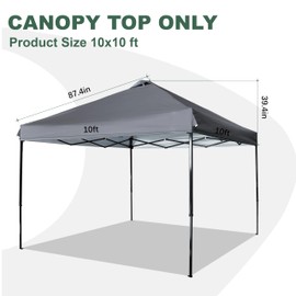JANCANOPY 10x10 Canopy Replacement Top with Air Vent Silver Coated for Straight Leg Canopy Frame, (Dark Grey)