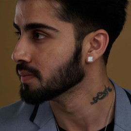 LeCalla Solid 925 Sterling Silver Stud Earring for Men | Classic Micro Pave Cubic Zirconia Screwback Studs Gift For Father | Square Earrings for Men's - 13MM