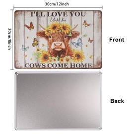 GLOBLELAND Highland Cow Metal Tin Sign 8x12in Vintage Flower Butterfly Painting Tin Signs Retro Sunflower Wall Poster Plaque for Home Farm Spaces Office Living Rooms Bedrooms Gift