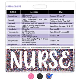 Plifal Cardiac Drips Reference Card with Nurse Badge Buddy - Horizontal Colorful ACLS Pocket Guide Chart Clinical Quick Cheat Sheet Work Accessorie