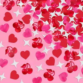 xo, Fetti Cherry Heart Valentine's Confetti - 200 pcs | Pink Vday Tablescape, Red Sparkle Bachelorette Table Decor, Birthday Decorations, Cute Party Supplies