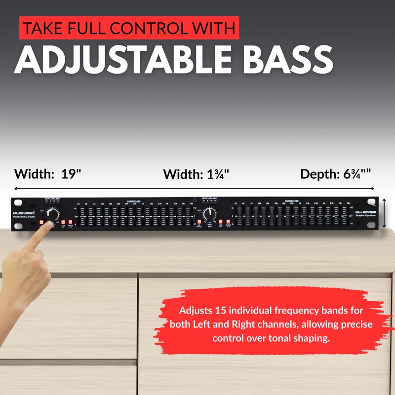 MUSYSIC 15-Band Stereo Graphic Equalizer Professional Dual – High-Fidelity Sound,