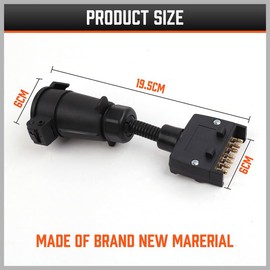 7-Pin Flat Male to 7-Pin Round Female Trailer Plug Adapter – Caravan Towing Connector with Rubber Seal for Trailer, Boat, RV, Camper, Weatherproof Flexible Design