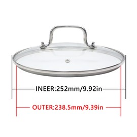 Pastlla 9.5 Inch Universal Tempered Glass Pot Lid Glass Covers with Stainless Steel Handle for Frying Pan Wok Pot Skillet