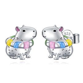 HOOHWE Capybara Earrings 925 Sterling Silver Capybara Swimming Ring Stud Earring for Women Capybara Jewelry Animal Earrings Gifts Hypoallergenic