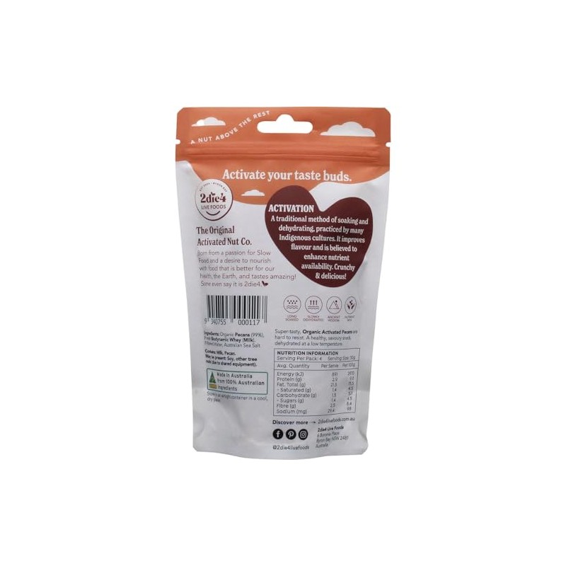 2Die4 Live Foods Activated Organic Pecans 120 g, 120 g
