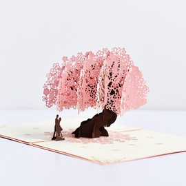 FanLyDao Pop Up Wedding Card 3D Anniversary Card Greeting Cards for Her Him Husband Wife with Envelope and Blank Note(Pink Cherry Blossom)