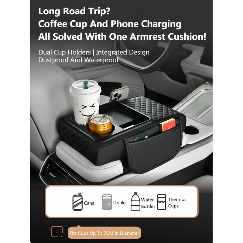 TNDCKP Induction Charging Car Armrest Pad, Leather Center Console Cushion,