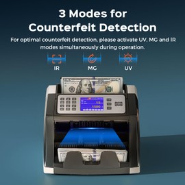 Bonvoisin Money Counter with UV/MG/IR Counterfeit Detection, Cash Counter Machine with Value Count, ADD, Batch Modes, Bill Counter with External Display