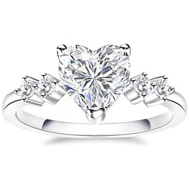 HZSIKAO Moissanite Rings, Heart Engagement Rings White Gold Plated Promise Ring Sterling Silver Band for Women Size 5-10, 9, White Gold, Moissanite