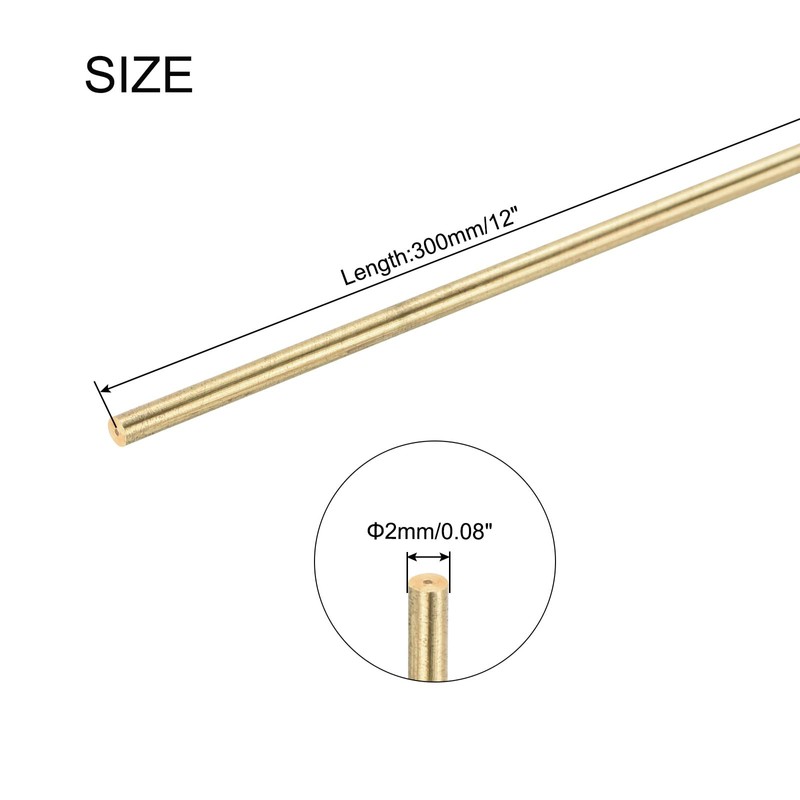 sourcing map 2mm x 300mm Brass Round Rod, Metal Solid