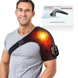 RelieflyLab 3 in 1 Shoulder Massager, Heated Strap with Vibration, Relieve Chronic Pain for Men and Women (Grey)