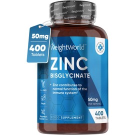 High Strength Zinc Tablets 50mg – 400 Vegan Zinc Bisglycinate Tablets 6+ Months Supply – High Absorption Zinc Supplements for Skin, Hair and Nail - Immunity Supplements for Men & Women