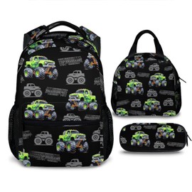 CustomWish Truck Backpack for Kids School, Set of 3 Car Backpacks for Boys Kindergarten Elementary Primary Middle College, 17 Inch Large Capacity Bookbag