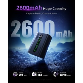 llano 2600mAh Aurora NP-FZ100 Battery - Fully Decoded for Sony Camera A7III A7IV A6700 FX3 FX30 A9 A7C A7CII A7RV A7RIII A6600 ZV-E1 ZV-E10II A1,Finger-Tap LED Display,USB-C Fast Rechargeable (1 Pack)