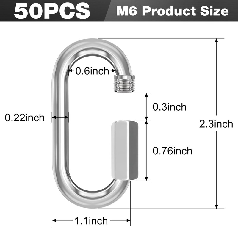 phepetroll M6-50 Pack 2.3” Quick Links Chain Connectors, 1/4″ Galvanized