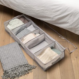 Addis Home Wardrobe Underbed Storage Organisation 5 compartment Clothes Bedding Bag with full zip window, Grey