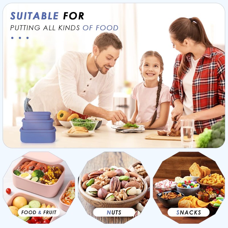 Keweis Silicone Food Storage Containers, Set of 3 Rectangular Bento