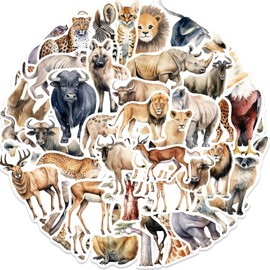 50Pcs Variety of African Wildlife Vinyl Cartoon Animals Stickers for Water Bottles Laptop Luggage Phone Waterbottles Cup (African Animal)