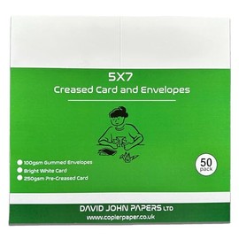 DJP 5 x 7" Pre-Creased Card and Envelope Pack of 50 - White