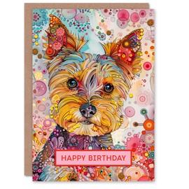 Artery8 Birthday Card Dog Lover Yorkshire Terrier Cute Abstract Yorkie For Her Gran Sister Niece Daughter Wife Woman Greeting Card