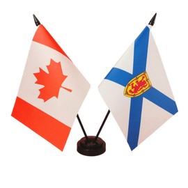 Canada & Nova Scotia Province Twin Desk Flag, Nova Scotia Province Table Flags, 8 x 5 Inches Canadian & Nova Scotia Deluxe Desk Flag Set - Miniature CA & Nova Scotia Stick Flag with Flag Stand