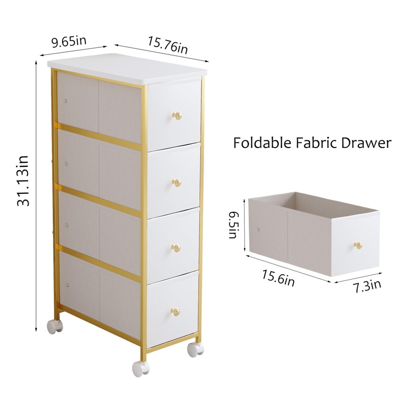 Narrow Storage Cabinet, Narrow Nightstand Dresser with 4 Drawers