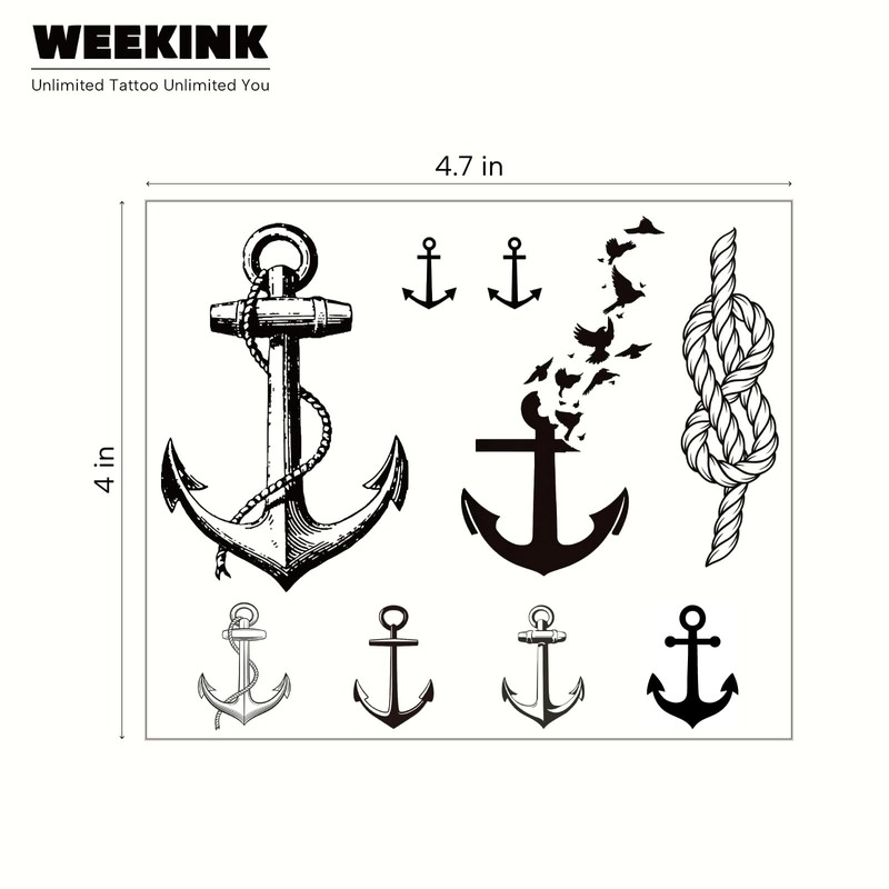Anchor Temporary Tattoos Set - Waterproof Nautical Semi-Permanent Tattoos for